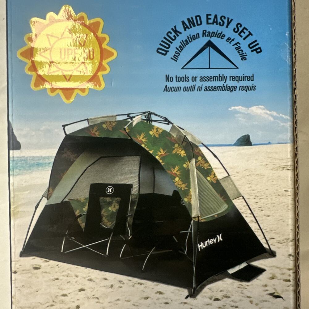 Hurley Easy One Pull Set Up Beach Tent Sun Shade Outdoor Camping Canopy
